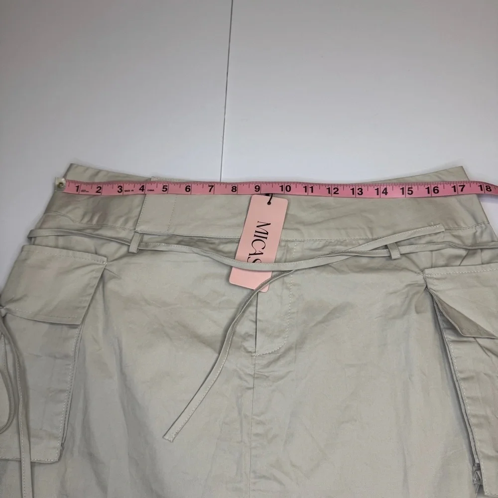 MICAS Utility Cargo Mini Skirt Beige XL – Y2K Street Style, Adjustable Waist
